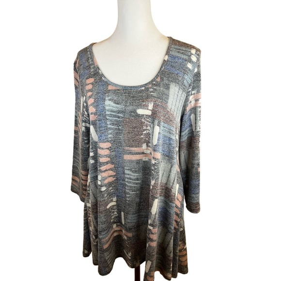 Aryeh Women's Multicolor Print Knit 3/4 Sleeve Casual Tunic Size M - Picture 1 of 14